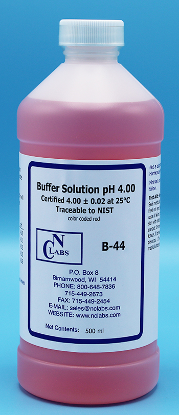 PH Buffer Solution, PH 4.00, Red-Coded, NIST – B-44 – NC Labs Products