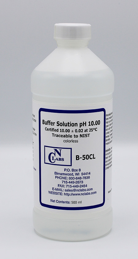 pH Buffer Solution, pH 10.00, Colorless, NIST - B-50CL