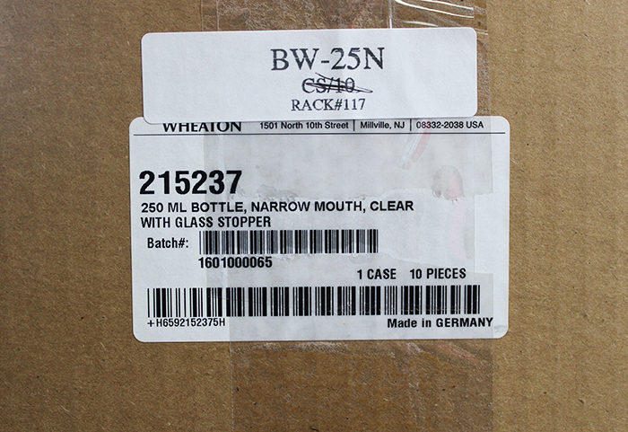 Bw 25n 250 Cc Clear Narrow Mouth Reagent Bottle W Ground Glass Stopper Bw25n Nc Labs Products